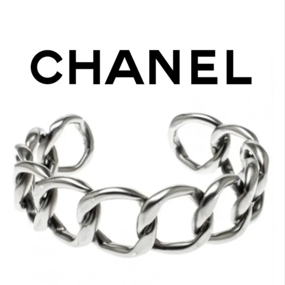 Chanel Designer Gunmetal Silver Chain Choker Necklace- Rare - Picture 1 of 9